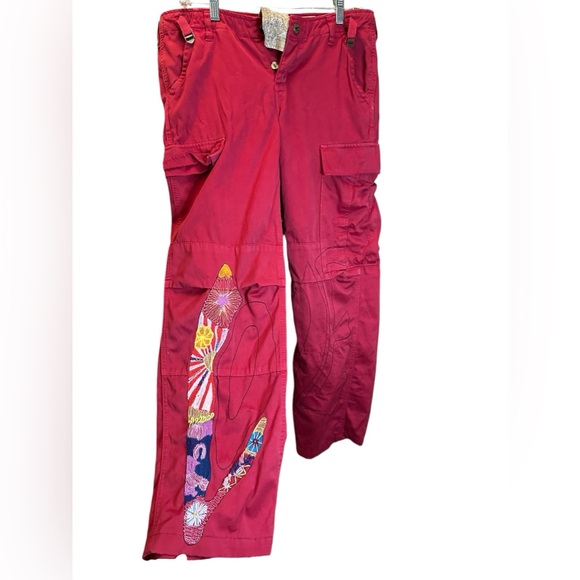 Da-Nang Pants - Da-Nang embroidered love cargo utility pants maroon/red vintage‎ RARE!